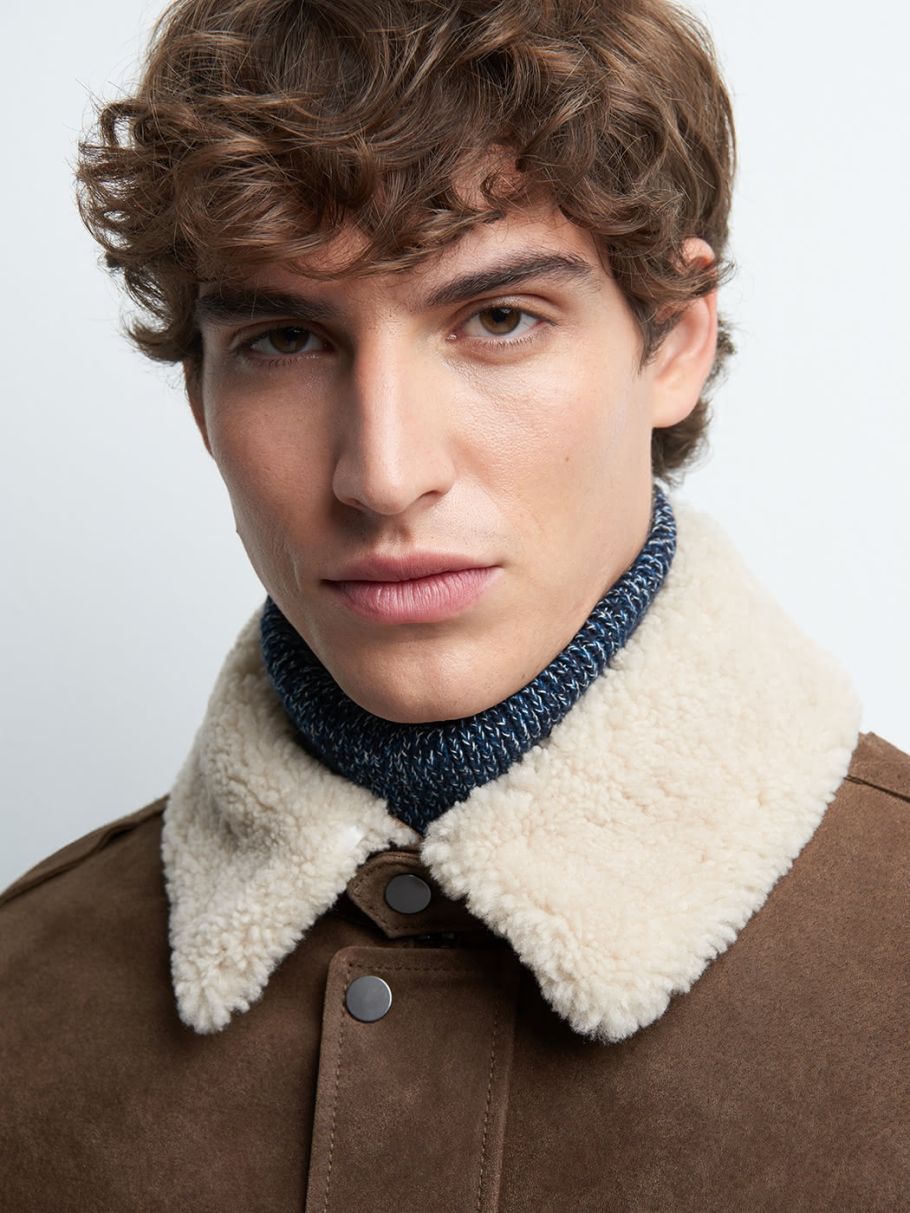 Blouson en cuir col sherpa