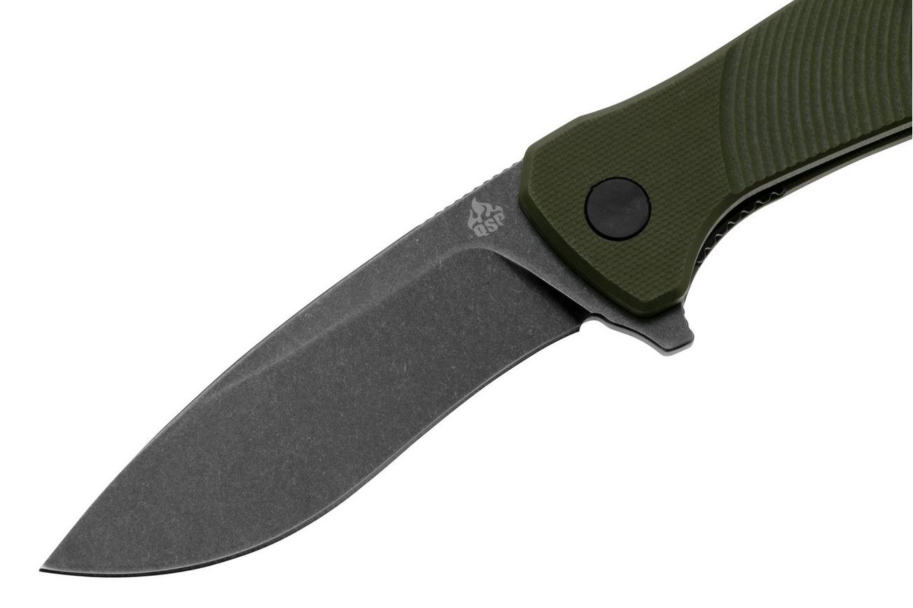QSP Knife Raven QS122-B2 Blackwashed D2, Green G10, zakmes