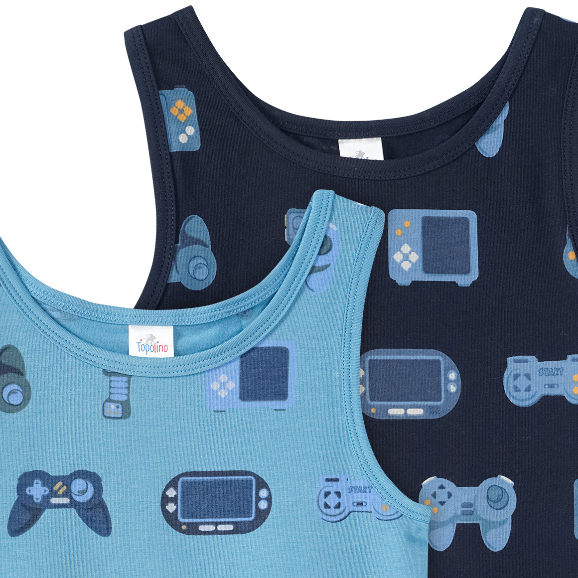 Topolino 2 Jungen Unterhemden mit Gaming-Allover blau / dunkelblau
