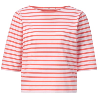 Damen-Halbarmshirt, Weiß-Koralle