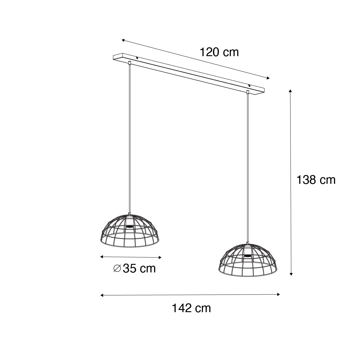 Industriële hanglamp zwart 2-lichts - Hanze