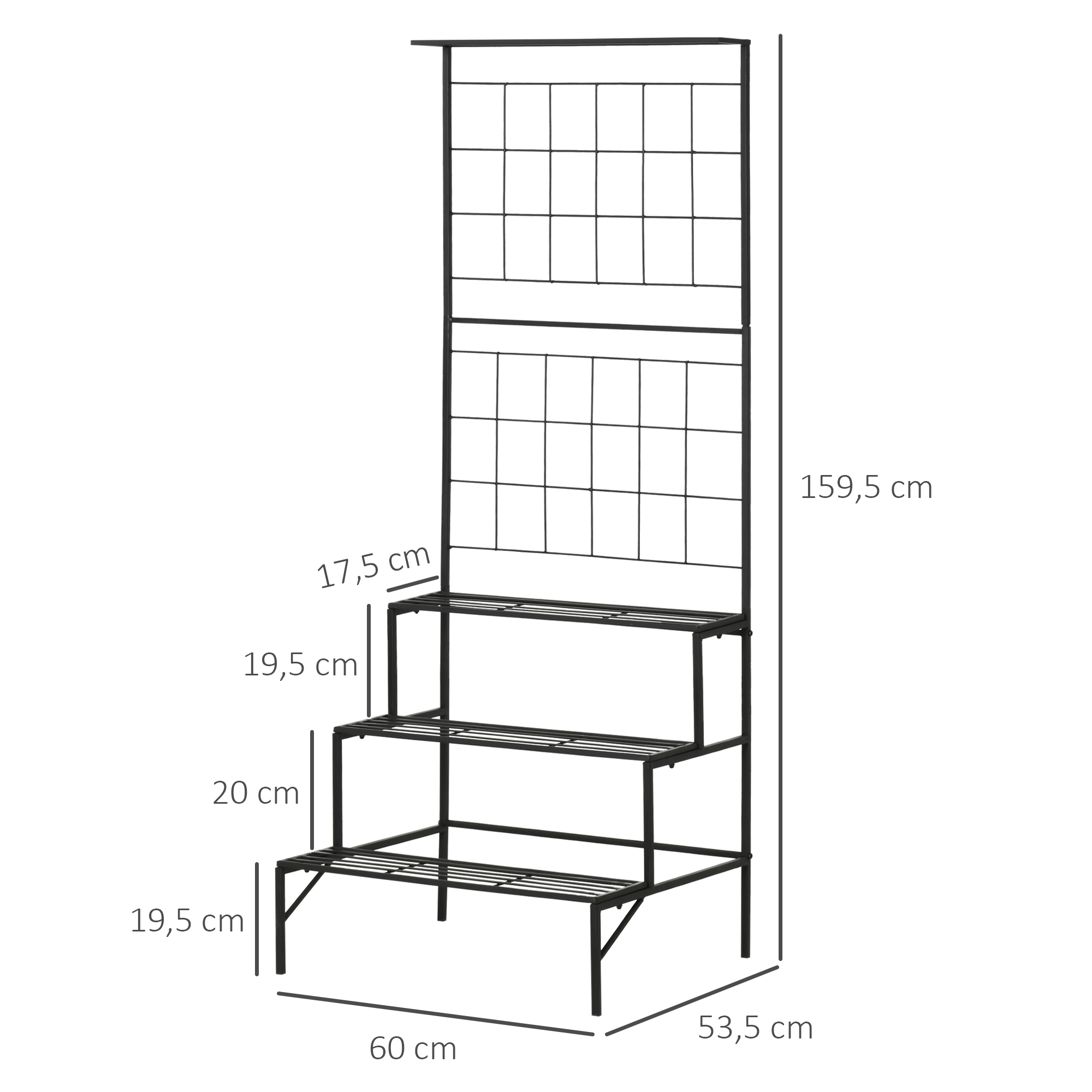 Suporte de metal para plantas Outsunny, com 3 prateleiras, ideal para jardins e varandas externas, 60x53,5x159,5 cm, preto.