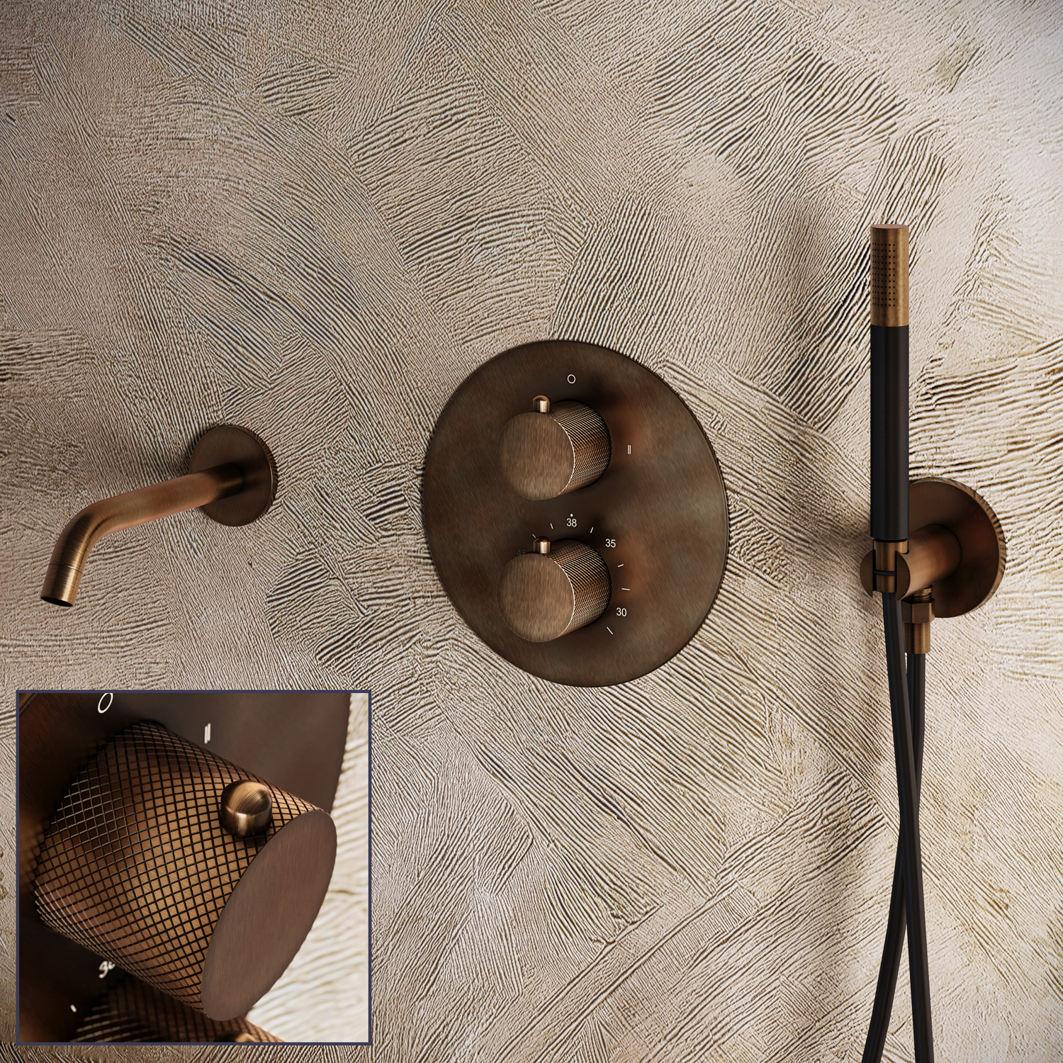 Saniclear Antique Curved Pro inbouw badkraan rond verouderd messing