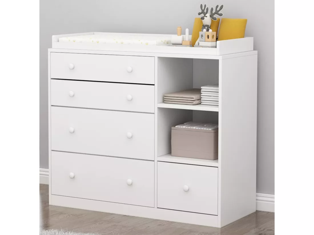 Commode à Langer chambre bébé avec 5 tiroirs et compartiment 120x50x91.5cm Blanche