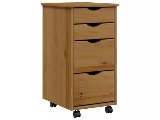 Armoire roulante avec tiroirs MOSS bois de pin marron miel