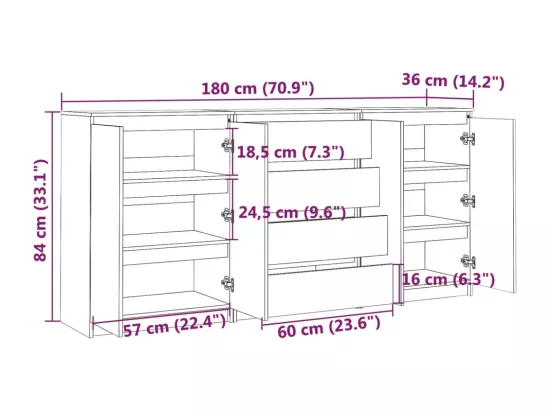 Armoires latérales 3 pcs blanc Bois de pin massif