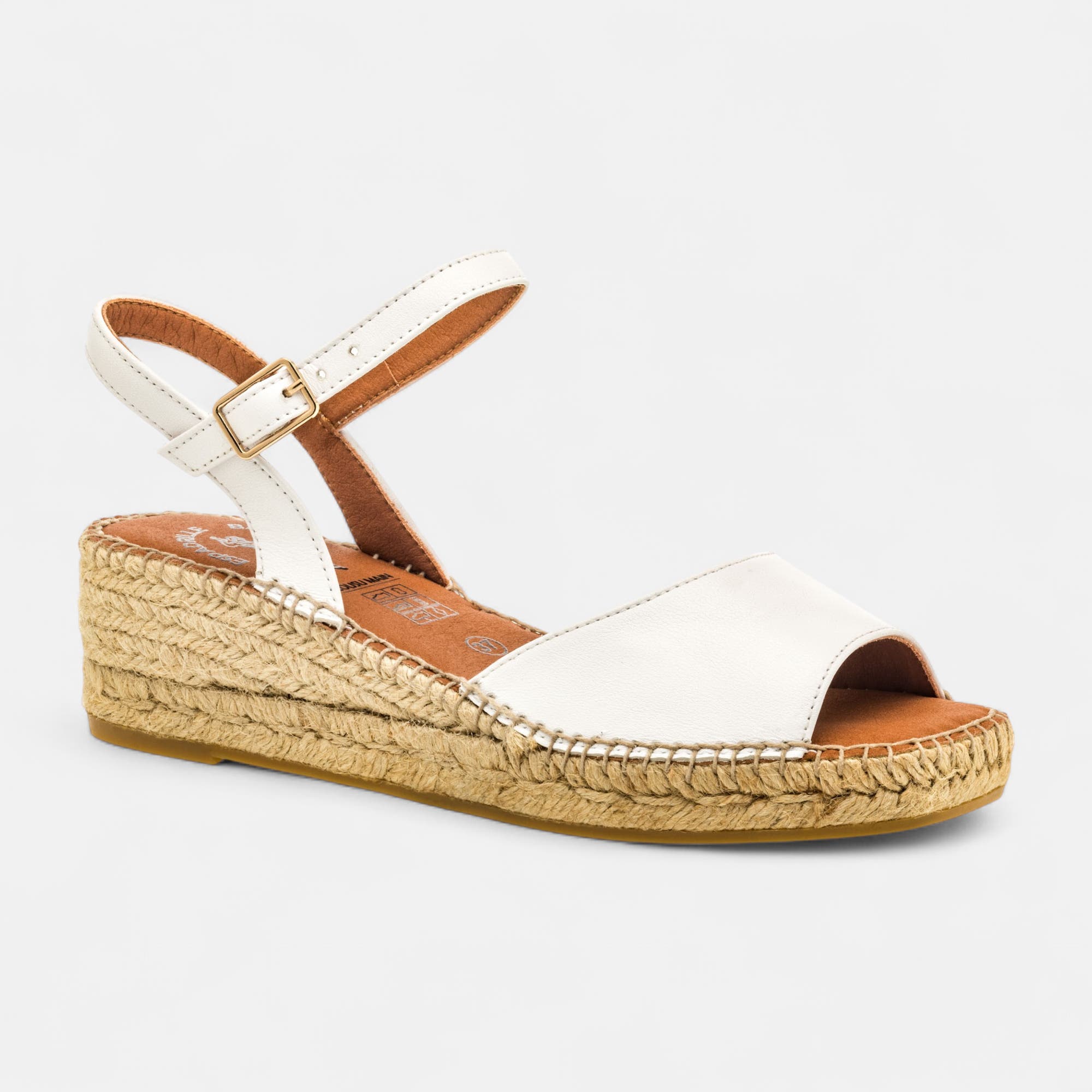Espadrilles à talon compensé Femme en cuir blanc