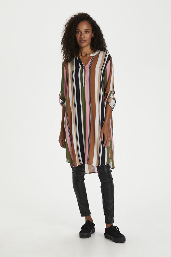 Kaffe KAmarana Shirt Dress Green / pink stripe print