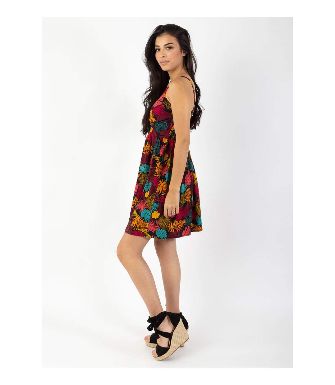 Robe évasée fines bretelles MOREA imprimé tropical orange Coton Du Monde