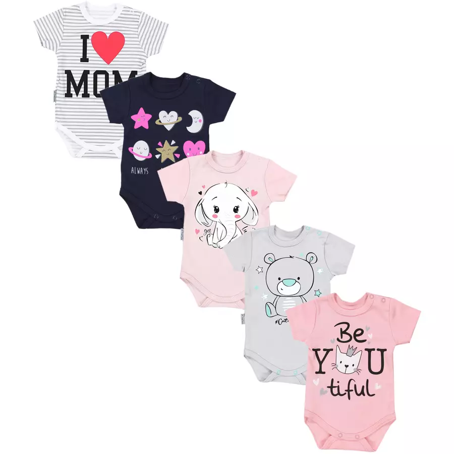 TupTam Baby Kurzarm Body mit Aufdruck Spruch 5er Pack rosagrau