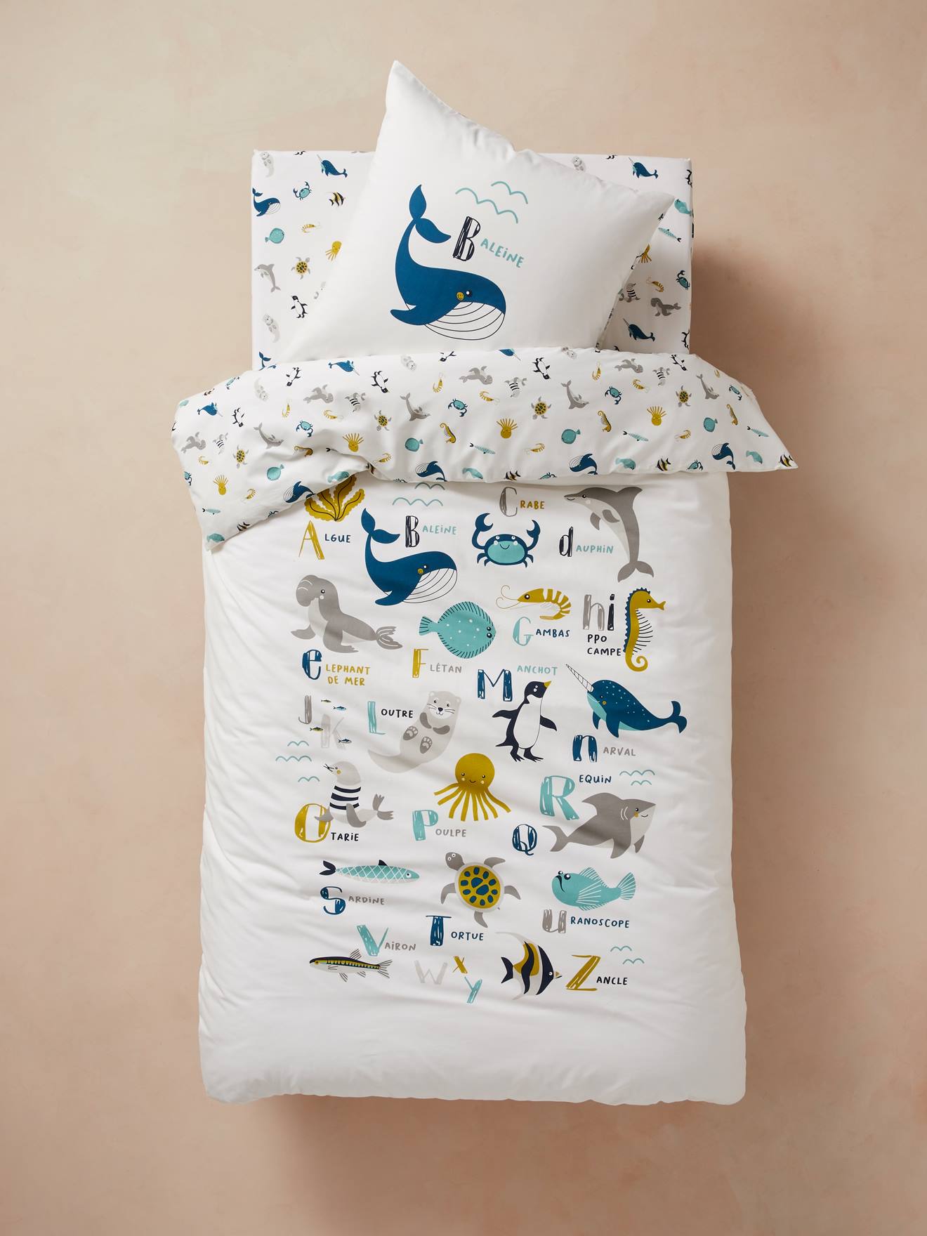 Lençol infantil com elástico, ALPHABET NAVY, estampa branca clara