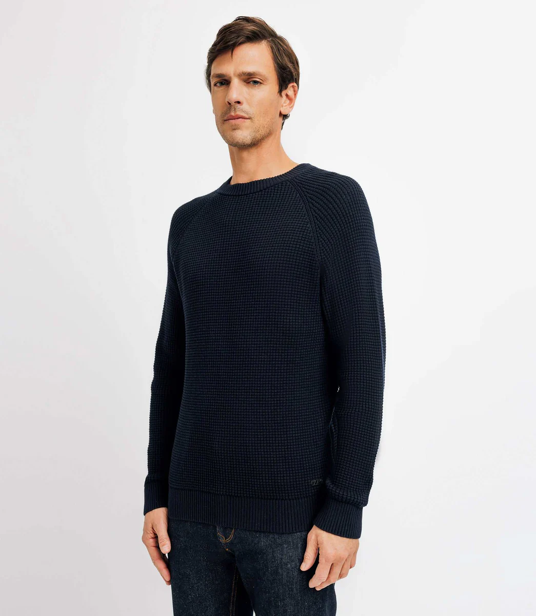 Pull col rond marine