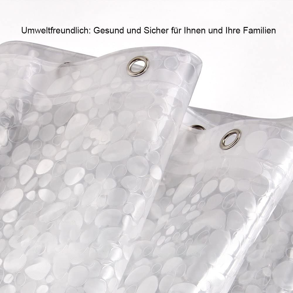 (180x200cm) Anti-Schimmel Duschvorhang EVA-Material inkl. 12 Duschstangen Ringe - Transparent (Kieselstein)