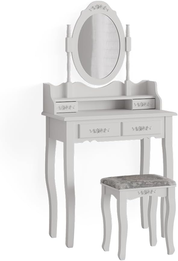 Vicco Schminktisch Weiß Meghan 75x146.5x40 cm - Frisiertisch, Vintage-Design verleiht jedem Raum Charakter und Charme