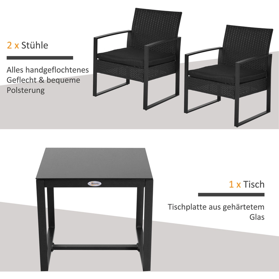Outsunny Polyrattan Sitzgruppe als 5-tlg. Set schwarz