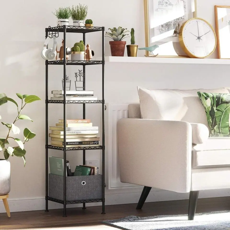 Parya Home - Badkamerrek 5 platen en haken zwart