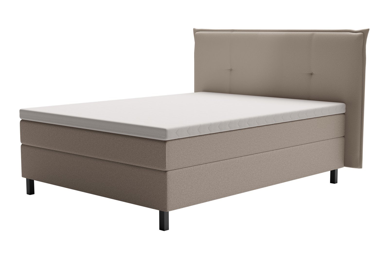 XOV Premium 15 Kontinentalseng 150x200 cm i tekstil storm 09 beige, fast/fast med Premium 15 overmadrass og sort firkantede ben, gavl selges separate