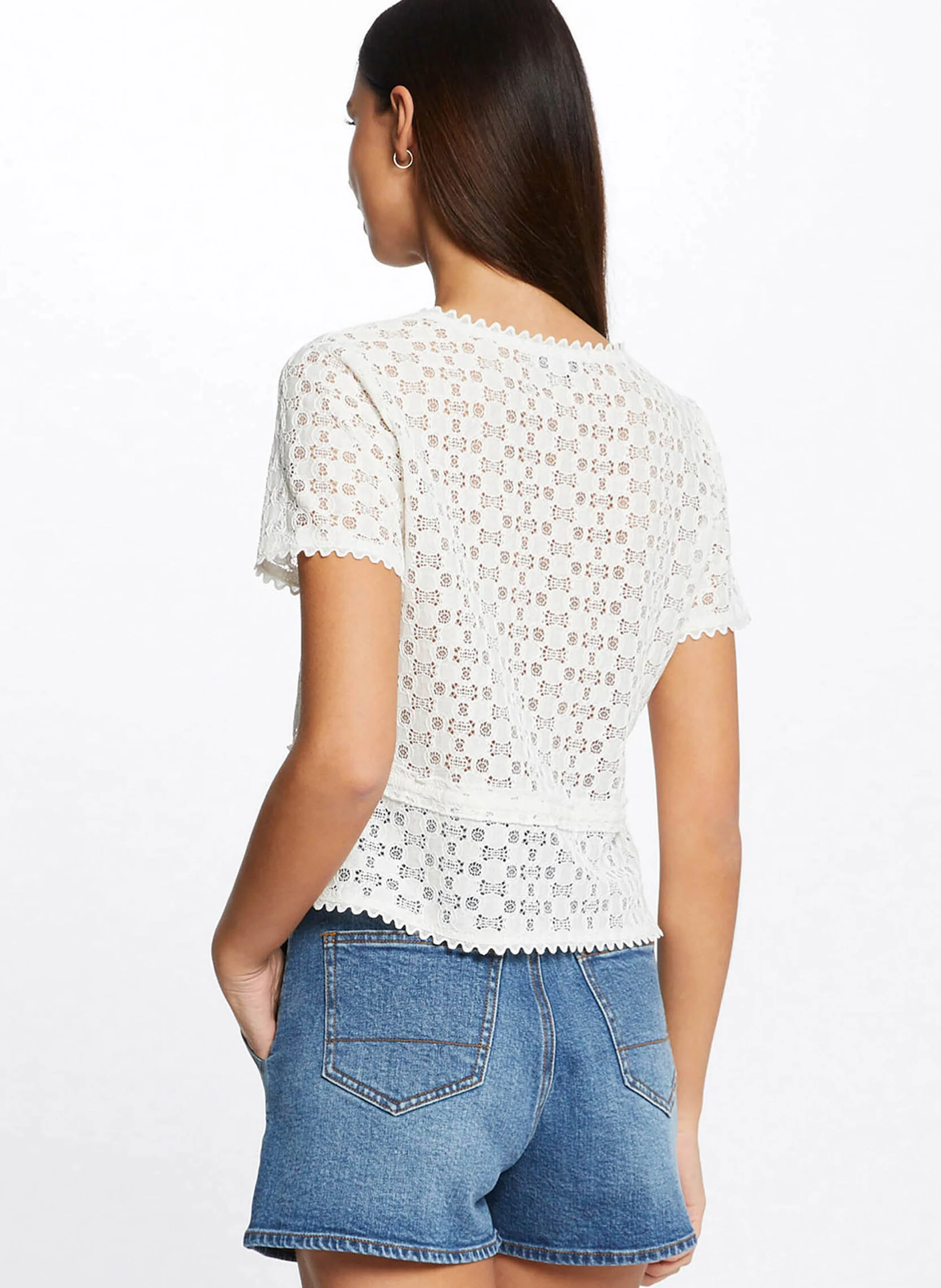 DATE - Top col V en dentelle| Blanc