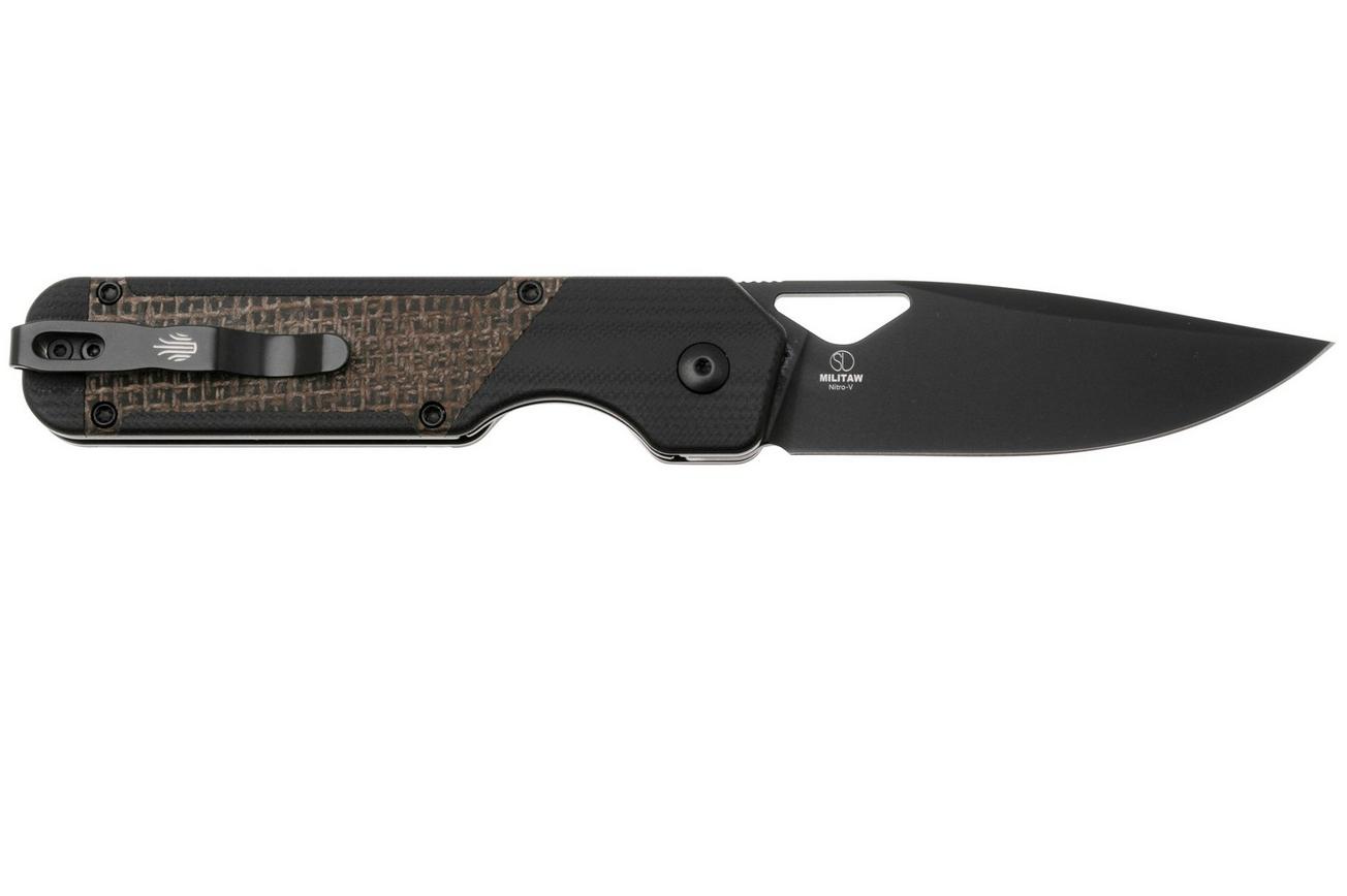 Kizer Vanguard Militaw V3634A1 Liner Lock, Black Nitro-V, Black G10, Burlap Micarta Inlay, zakmes, Jonathan Styles design