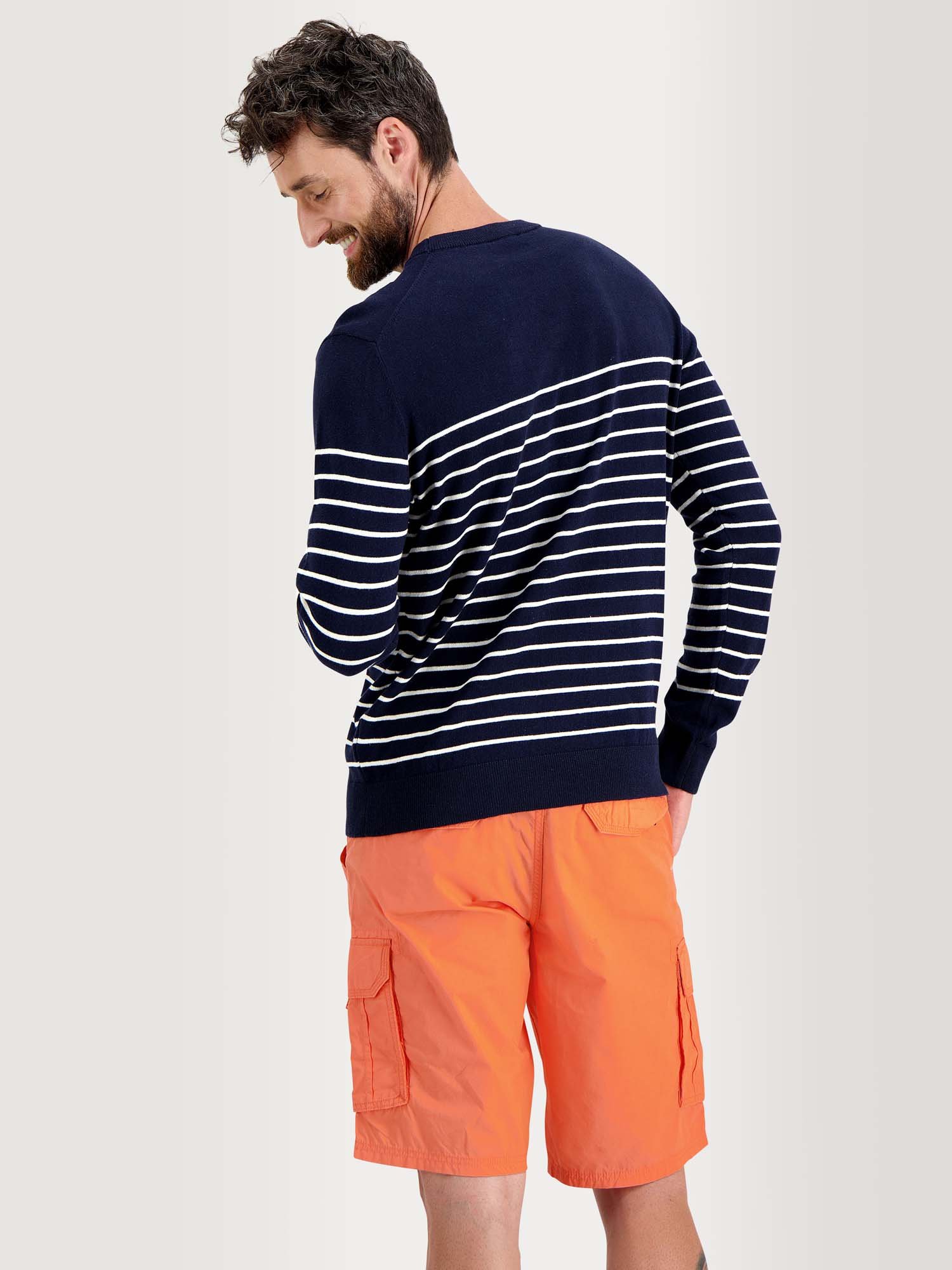 Pull Marinière Homme Coton Lin Marine