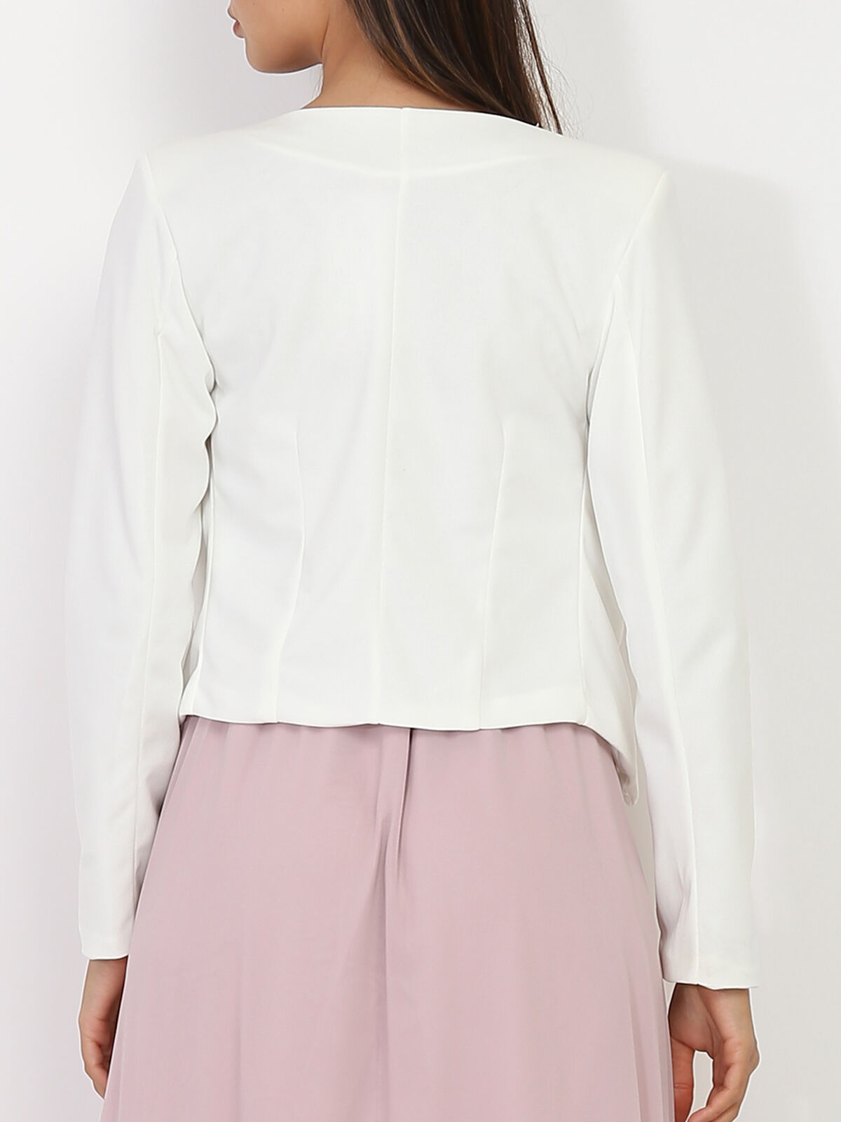Veste courte blanche sans col Blanc- Blanc