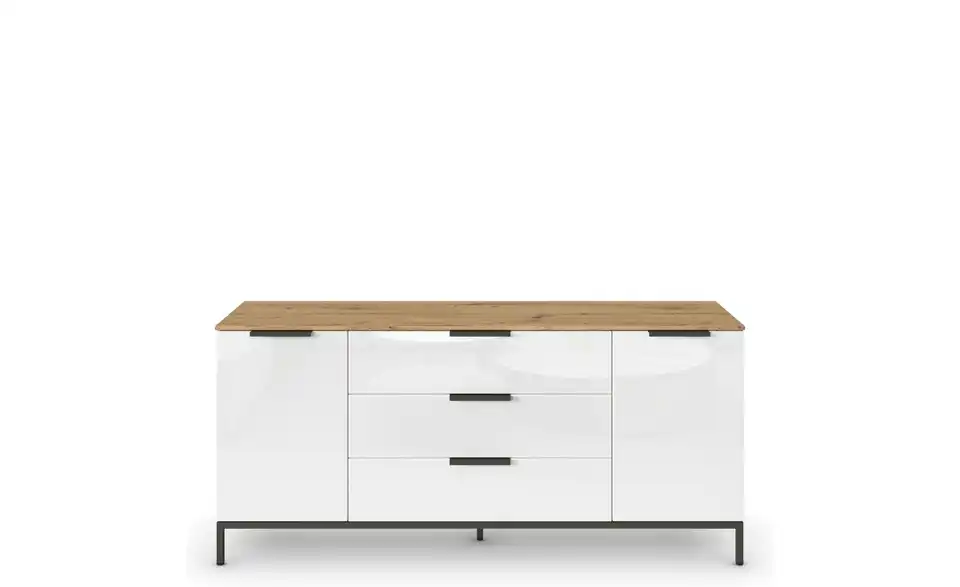 Sideboard Weiß, Eiche Artisan (Nachbildung) Front: Glas, Oberboden: Dekor Graphit