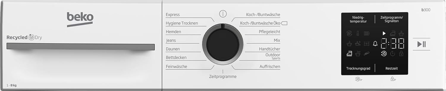 Beko BM3T38210W1 Wärmepumpentrockner, Wäschetrockner, 8 kg, allergikergeeignet, Hygiene Trocknen & Hygiene Auffrischen, 15 Programme, Express, Weiß