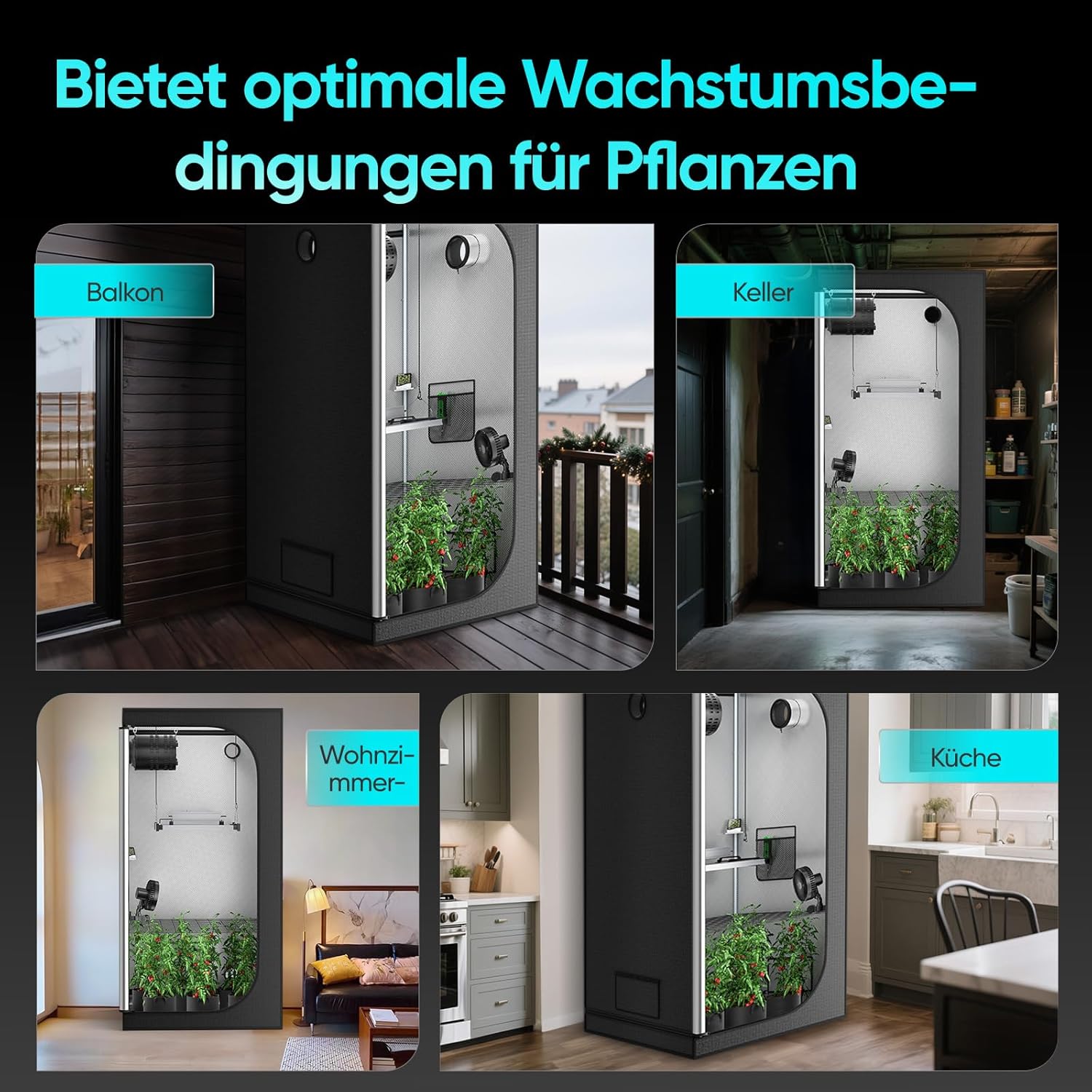 Growzelt Komplettset 200x100x100cm, 240W LED Dimmbar Grow Lampe mit Aktivkohlefilter Belüftungssystem Growzelt Kit Komplettes mit Temperatur Controller Hydroponics Grow Zelt