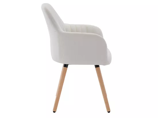 Chaise avec accoudoirs - Tissu et métal effet bois - Crème - ELEANA