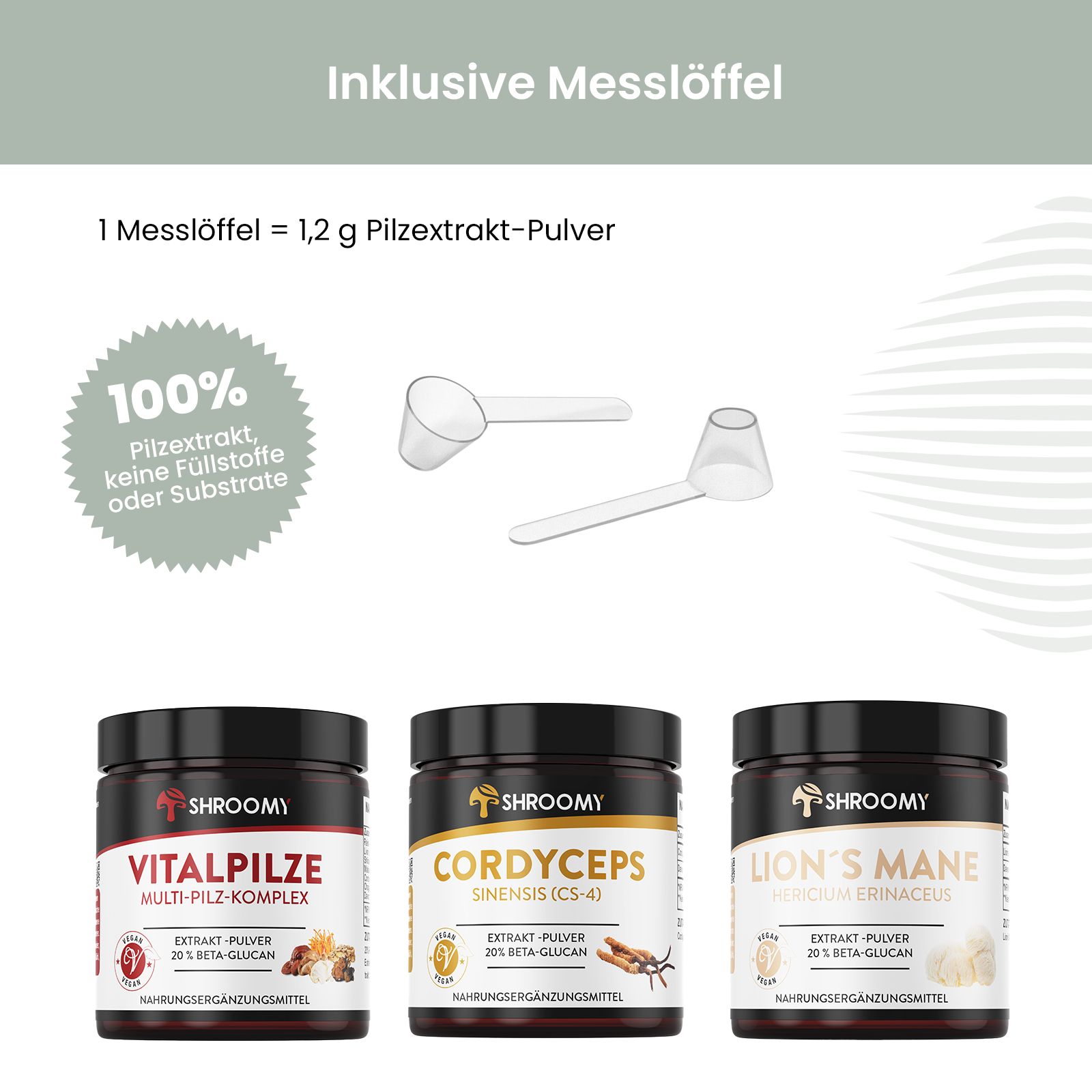 SHROOMY Lions Mane, Cordyceps und Vitalpilze Extrakt Pulver im Set