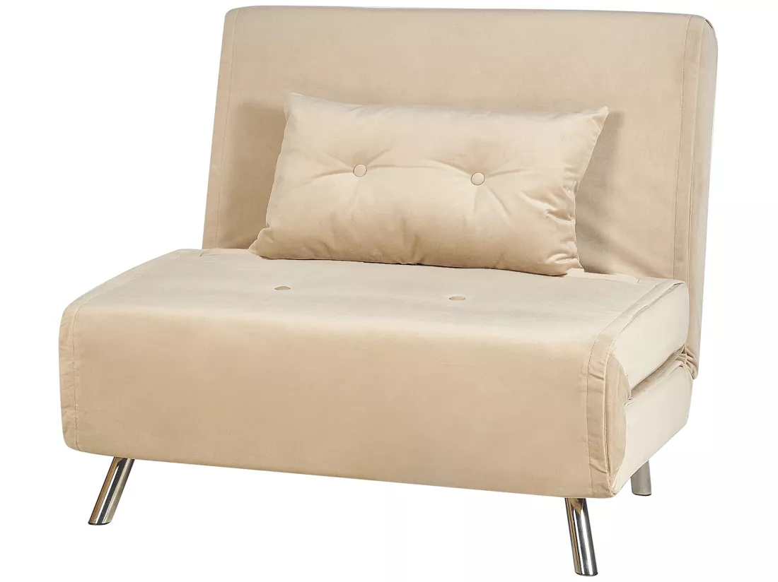 Canapé convertible 1 place en velours beige FARRIS