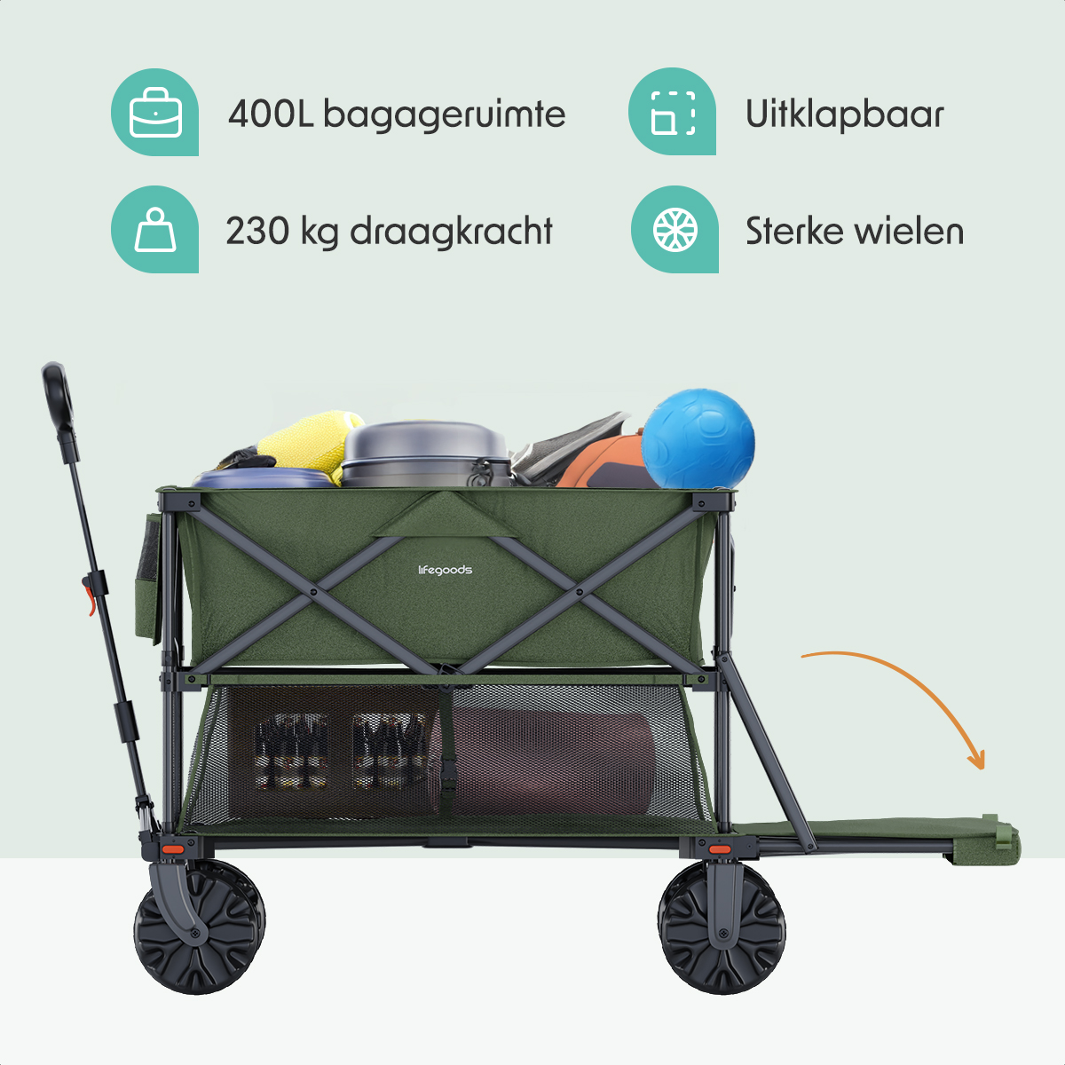LifeGoods Dubbele 400L bolderkar - Green