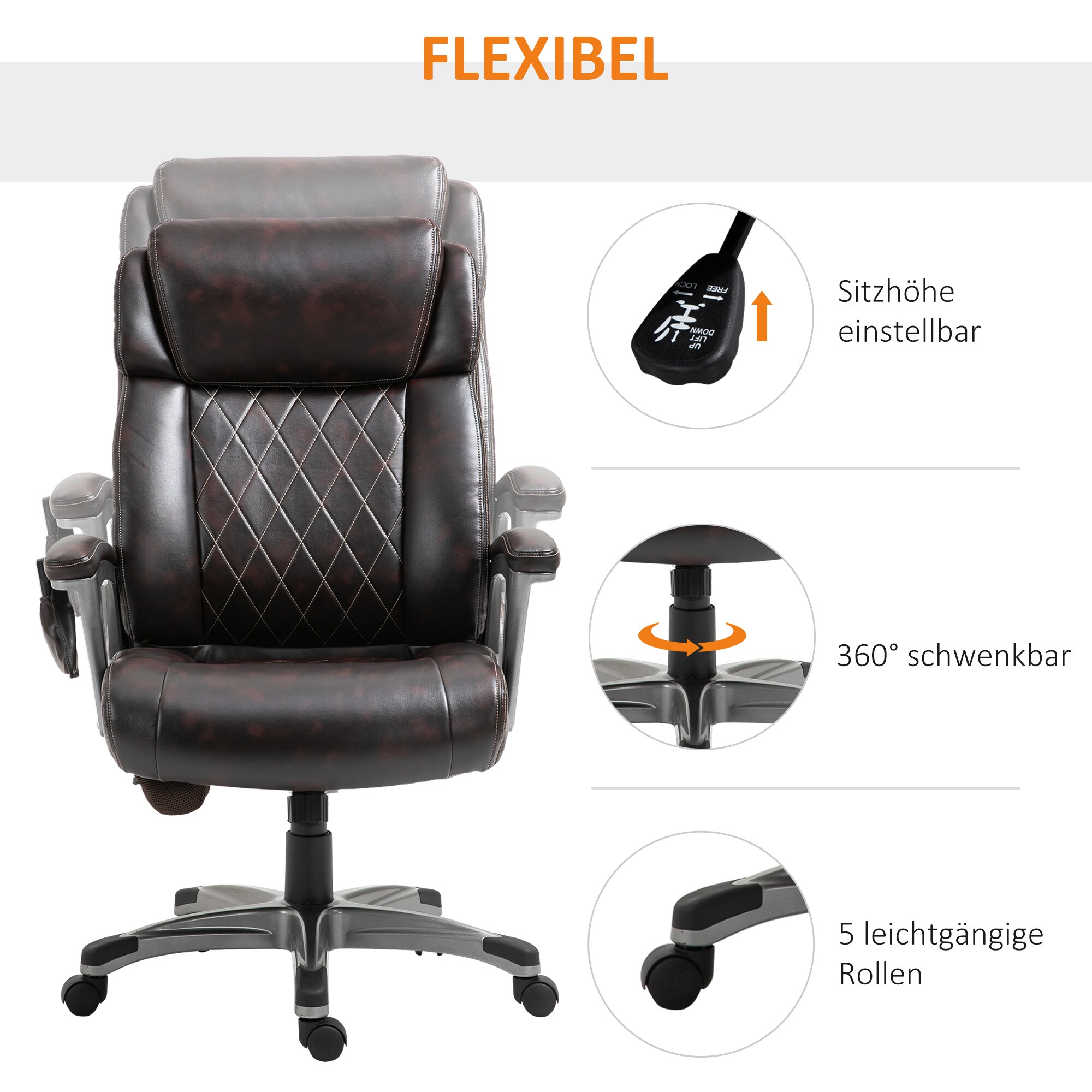 Vinsetto Bürostuhl  mit Massagefunktion 70 x 76,5 x114-124 cm (BxTxH)