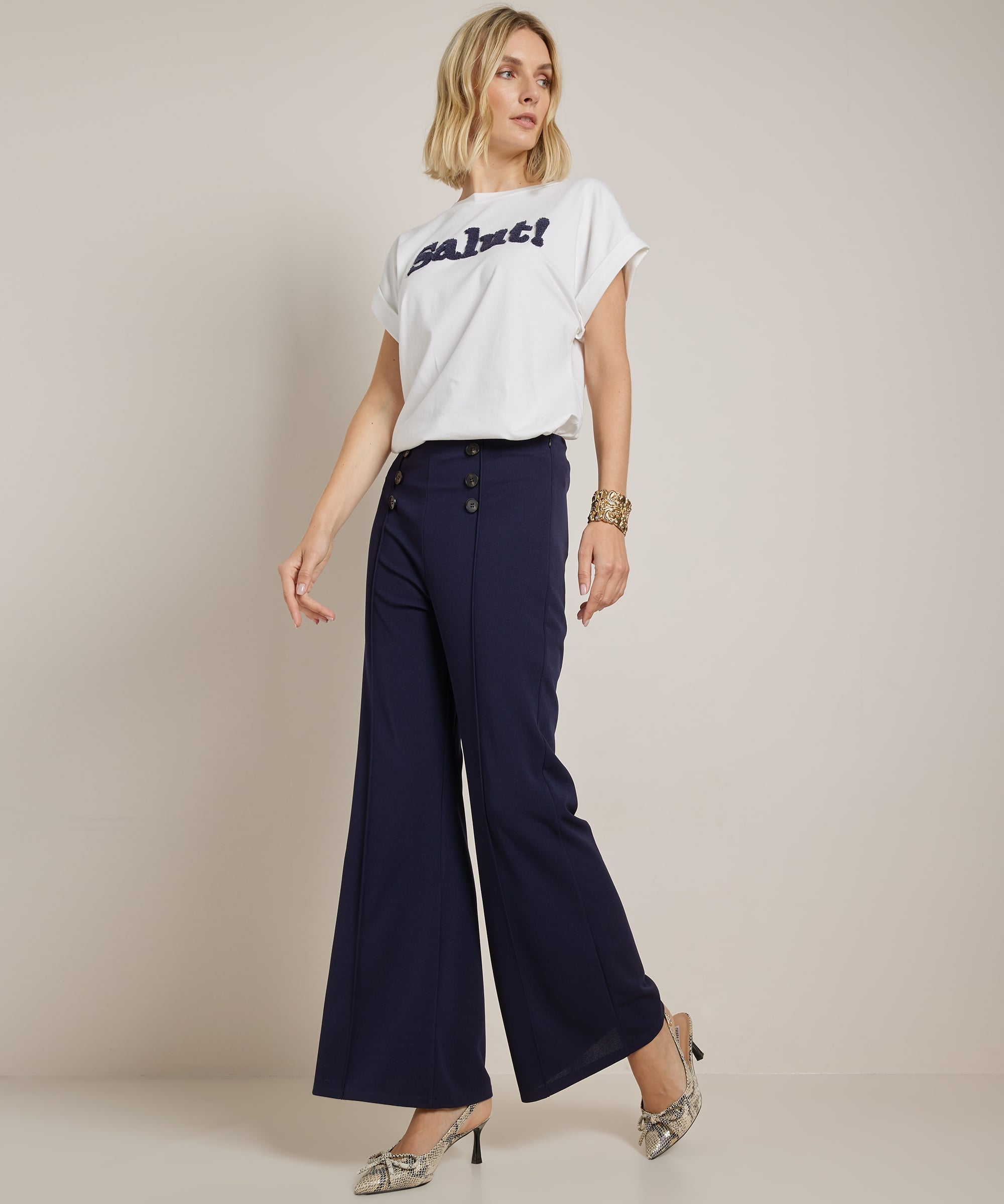 wide fit broek met sierknopen