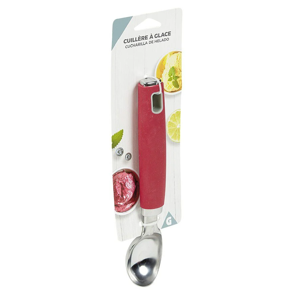 Cuillère à glace inox avec manche en polypropylène rouge