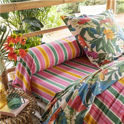 Linge de lit motif fleurs et fruits exotiques - BECQUET CRÉATION