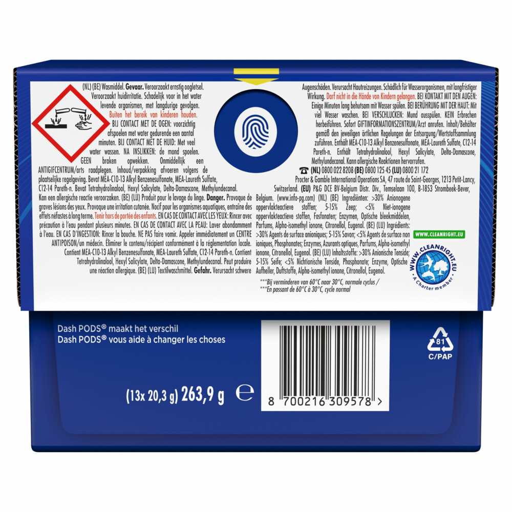 Dash Wasmiddelcapsules 3in1 Pods Witter dan Wit13 stuks