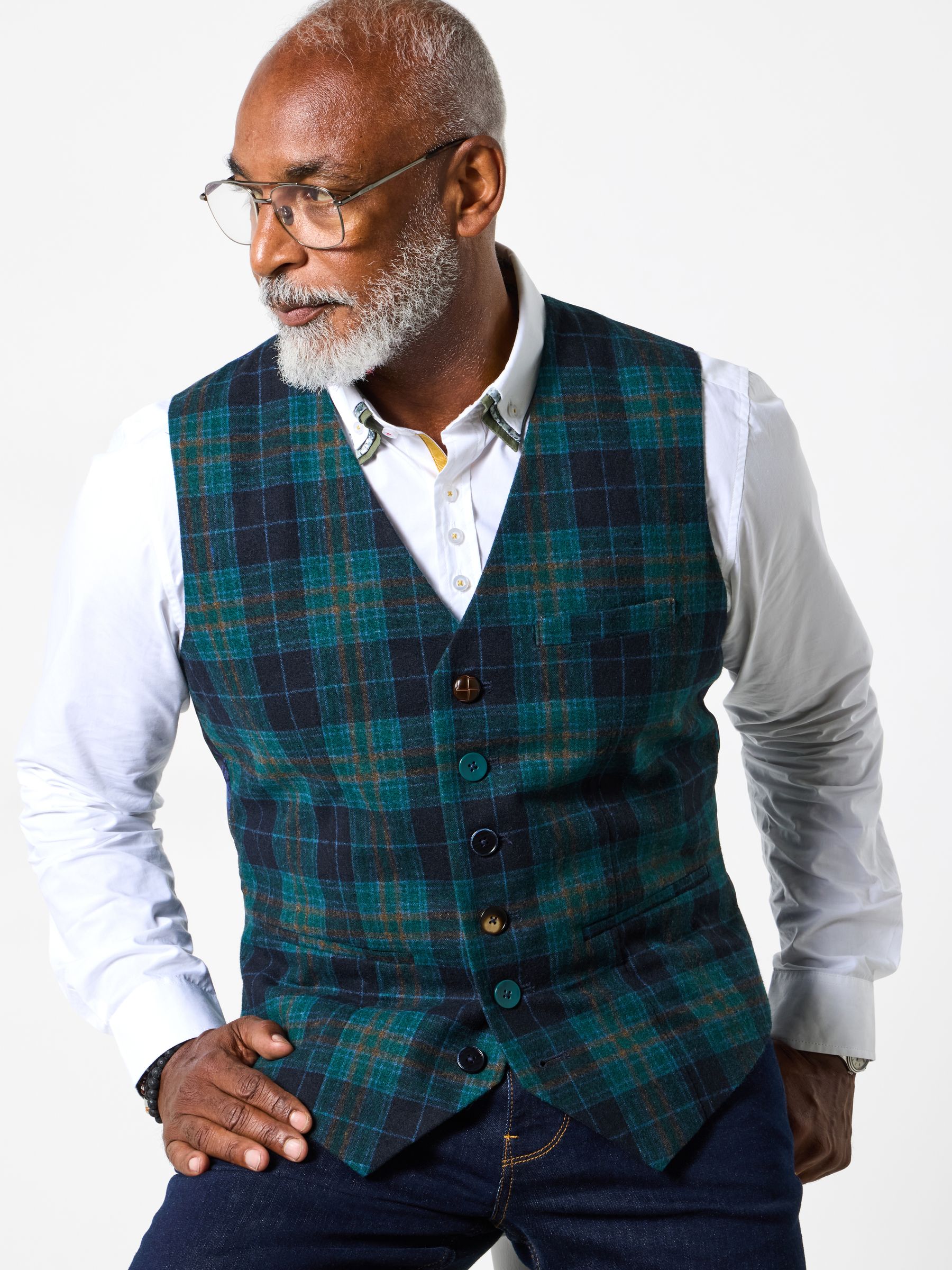 Joe Browns Contrast Buttons Check Trim Tailored Waistcoat