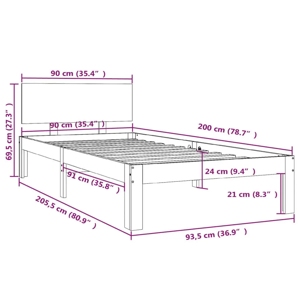 vidaXL - Eenpersoonsbed frame - Wit - Massief grenenhout - 90x200 cm