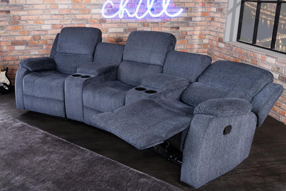 Riess Ambiente Exklusiver 3er Kinosessel Hollywood - dunkelgrau - Strukturstoff Polyester - Relaxsessel mit Cupholder Polsterung Fußstützen