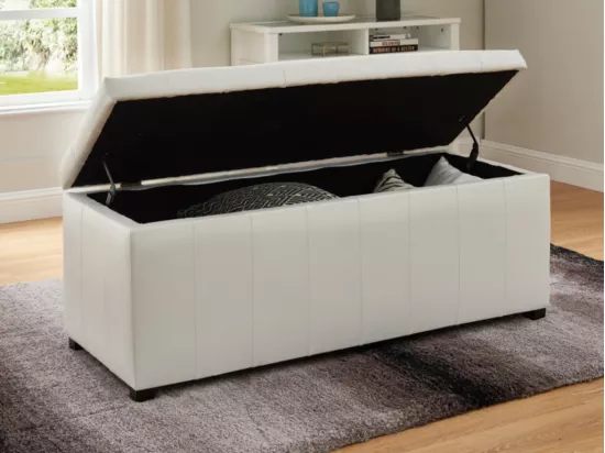 Banc coffre de rangement CONCIERTO en simili - Blanc
