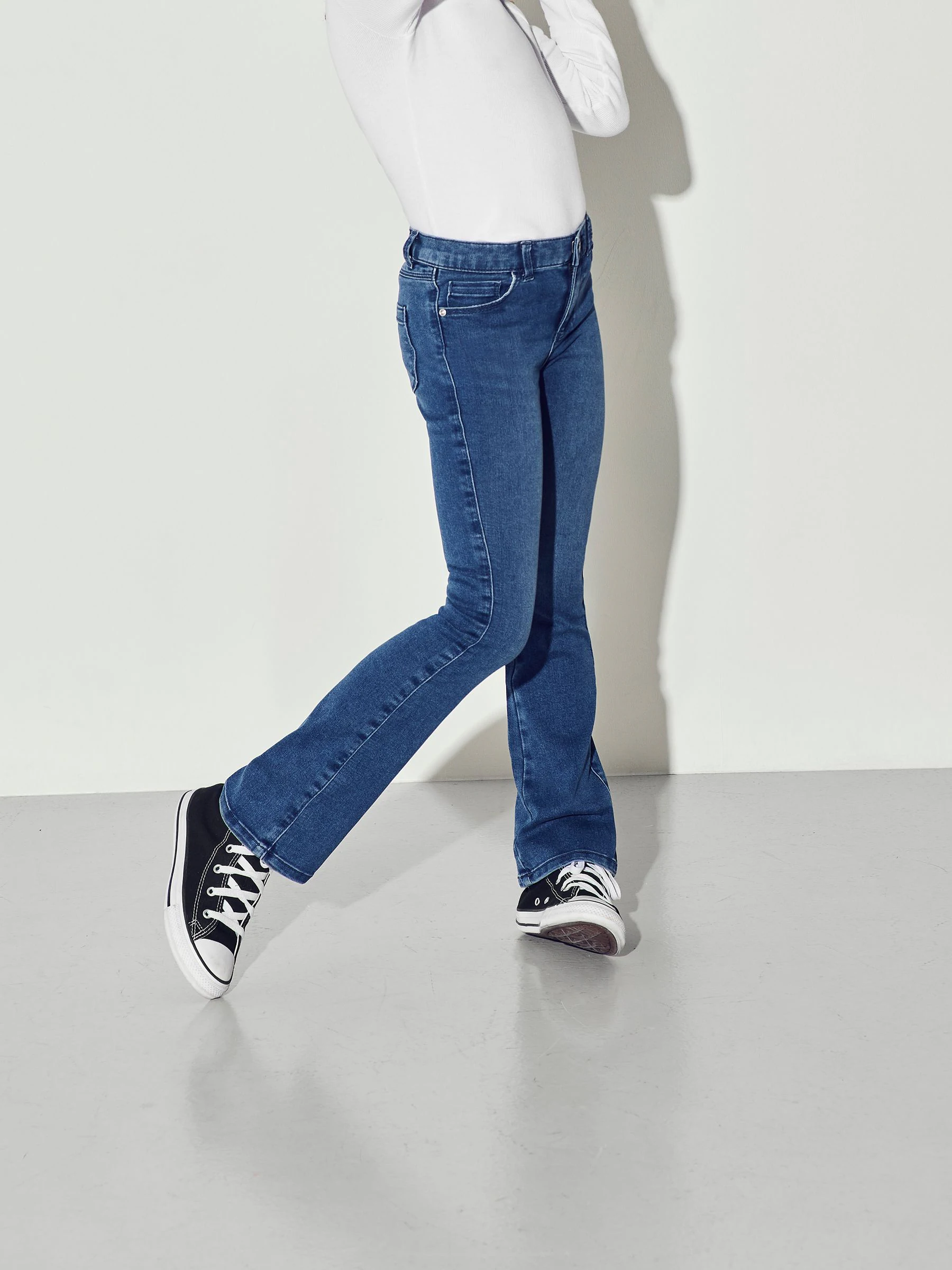 Normaal blauw - ONLY - Kinderjeans met uitlopende pijpen en verstelbare taille