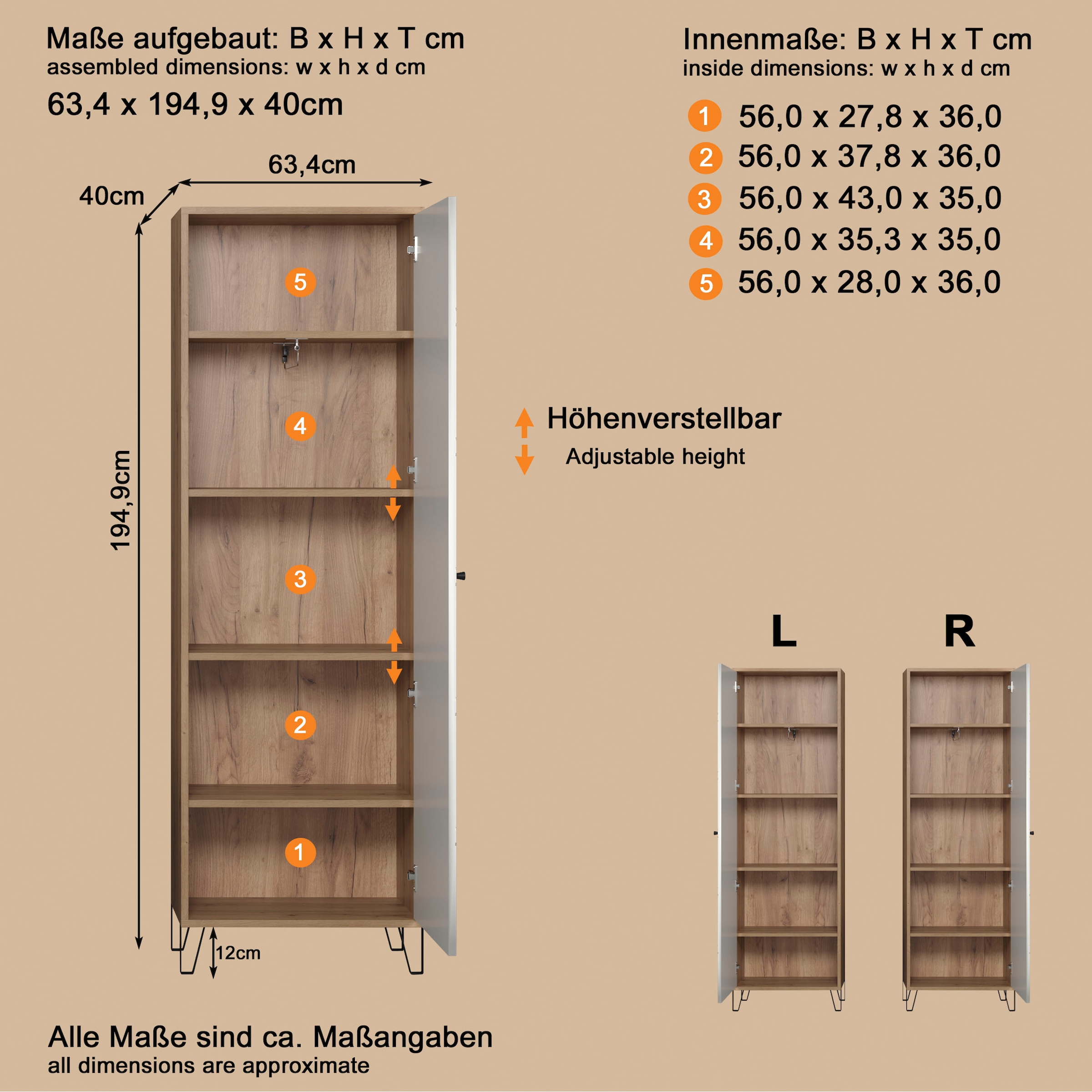 PLACES OF STYLE Garderobenschrank »Tarragona« 1 Stk. tlg. Garderobenschrank mit Tür & Soft-Close - (B/T/H) 63/40/194 cm