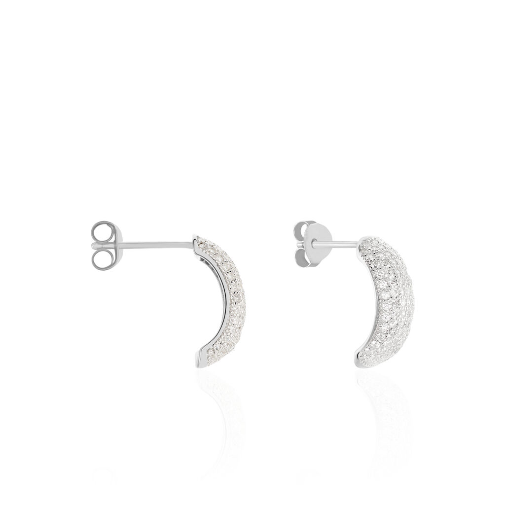 Créoles Camelia Rondes Argent Blanc Oxyde De Zirconium