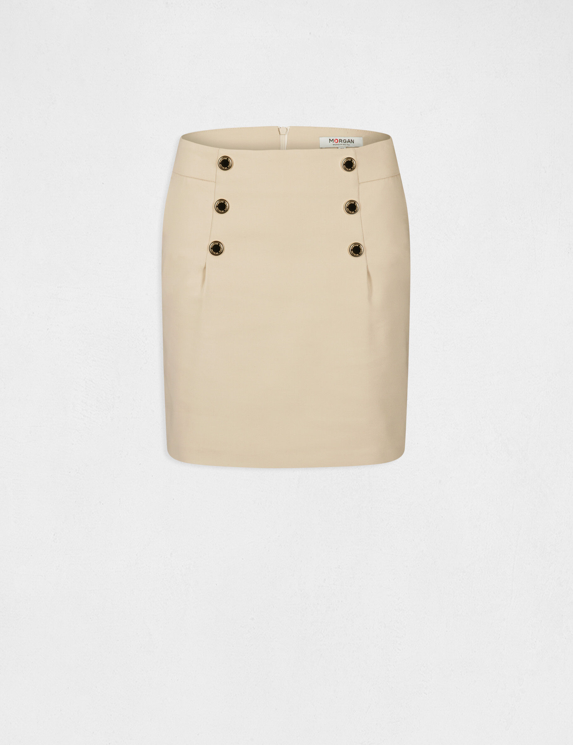 Jupe droite taille haute avec boutons beige femme - beige