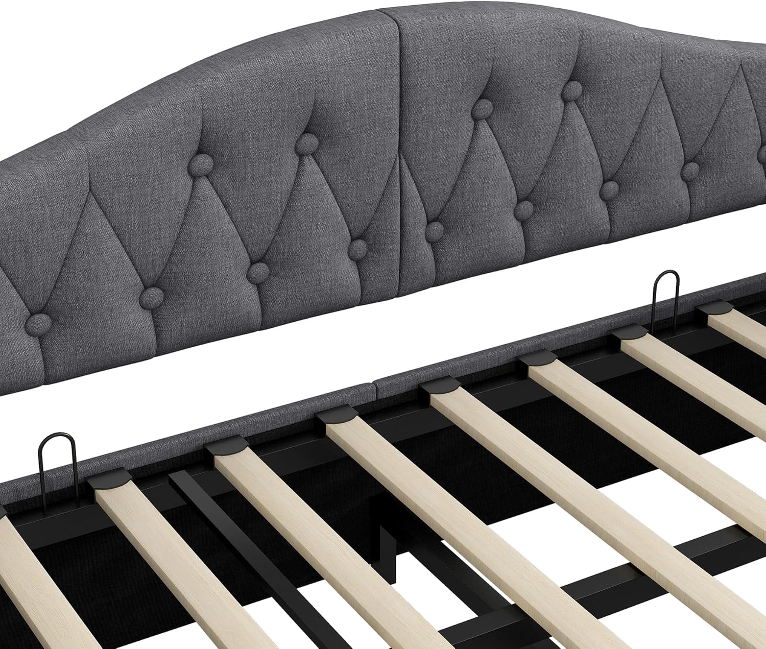Polsterbett Schlafsofa 90x200 cm, Tagesbett Sofabett mit LED-Gürtel, Stauraumbett mit Hydraulischer Stauraum, Lattenrost aus Holz, MDF+Sperrholz+Leinen, Ohne Matratze, Grau