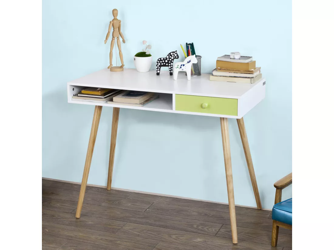 Bureau Console ordinateur Table d'appoint Secrétaire Informatique - 1 tiroir, FWT24-W