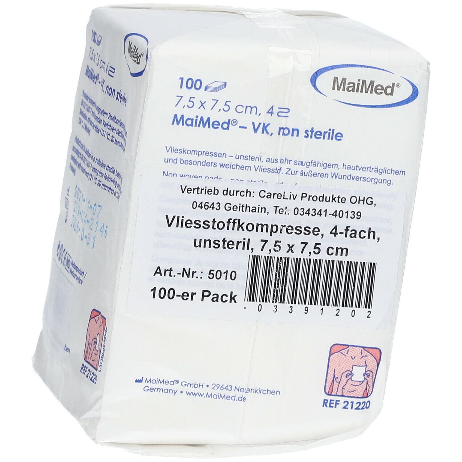 Vliesstoffkompressen unsteril 7,5 x 7,5 cm 4-fach