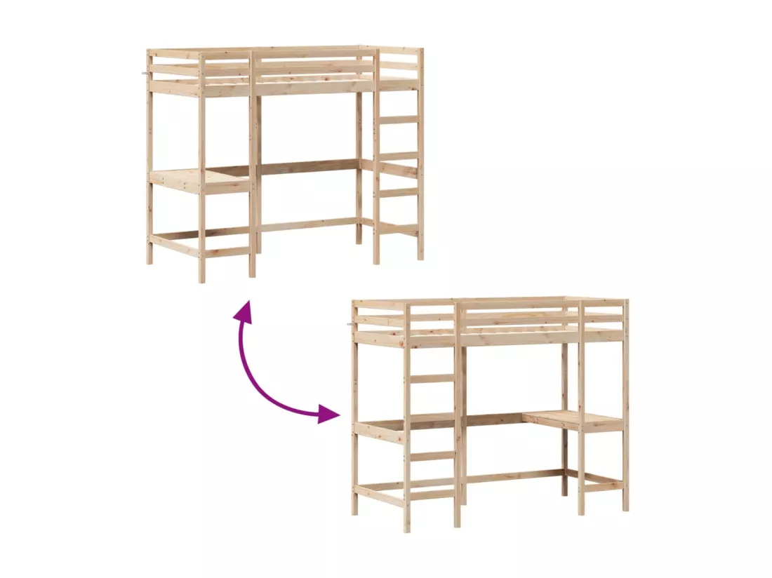 Lit superposé avec bureau 90x190 cm bois de pin massif
