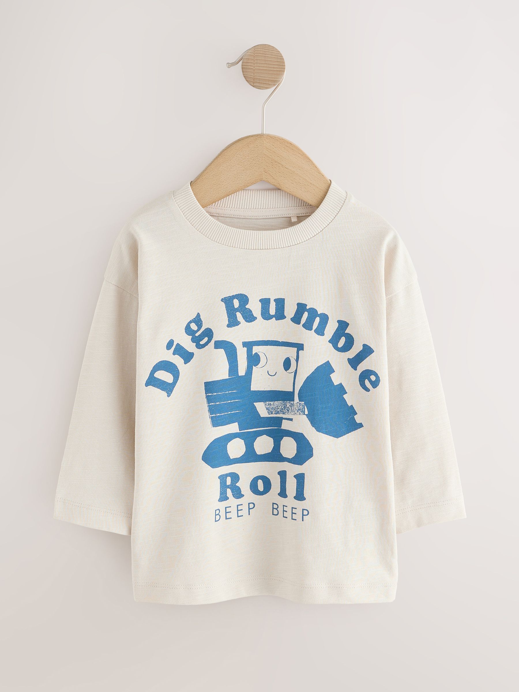Blauw graafmachine - Set van 3 T-shirts met grafische print en lange mouwen (3mnd-7jr)